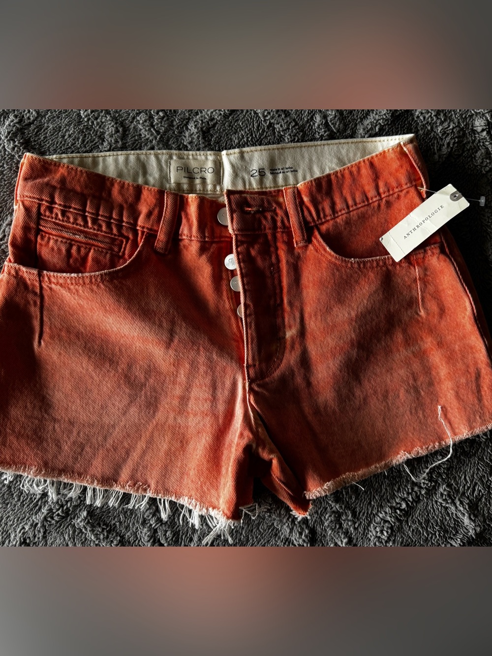 Pilcro Burnt Orange Button-Front Denim Shorts